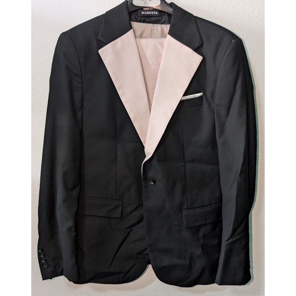 Wangyue Men’s Suit Set Blazer Pants Jacket Black Light Pink Beige Lapels